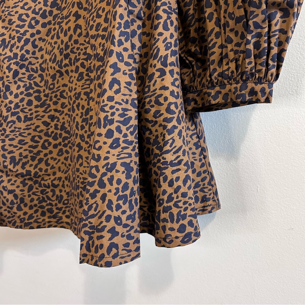 Bardot leopard animal print skater dress medium long sleeve mini brown women’s - Picture 6 of 14
